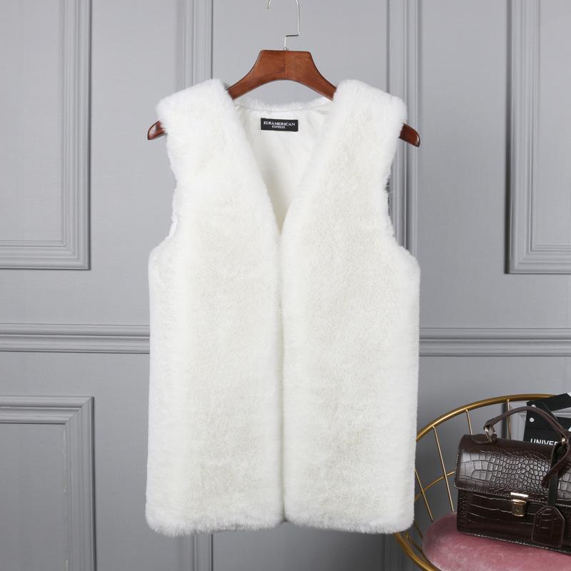 Europe, America, autumn and winter new fur fur vest women's medium and long vest imitation rabbit fur vest thin coat