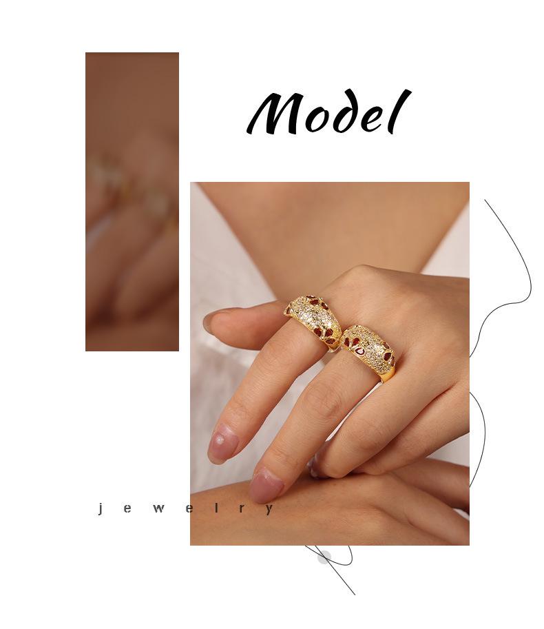 Luxurious French Court Style Copper Ring with Colorful Zircon Inlays, Adjustable for Women