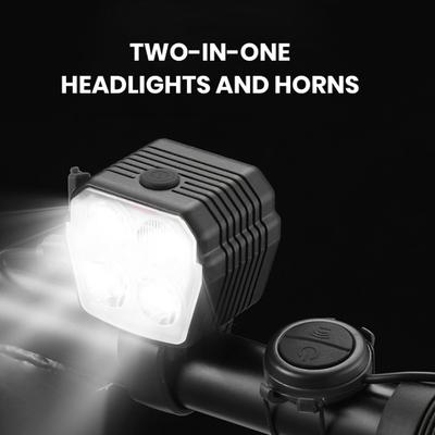 2-in-1-Fahrradhupe, wiederaufladbar, USB-Aufladung, LED-Fahrradlicht mit 120 dB Horn, 7 Modi, MTB, Mountainbike, Rennrad, Vorderlampe, Fahrradausrüstung