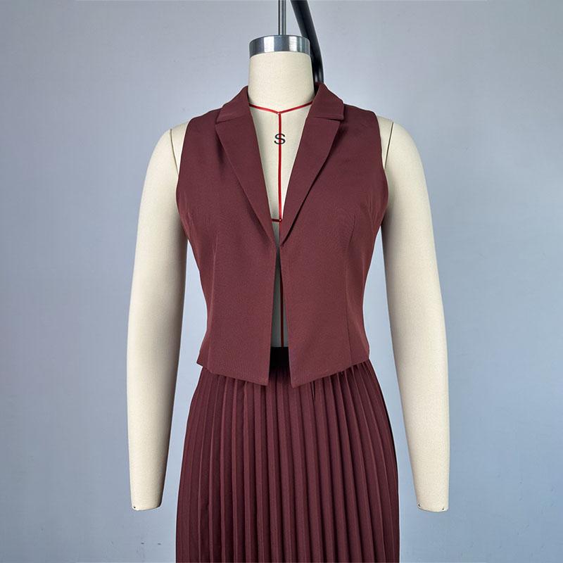 Skládaná dlouhá sukně set Dámská móda Slim Vykrojené Bez rukávů Krátký top vesta Femme Street Vysoký pas Jednobarevné Maxi Sukně Sety Dámské outfity 2024 Léto