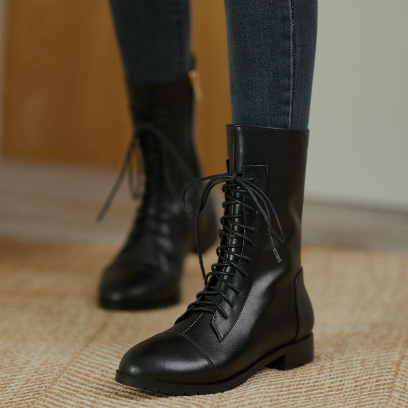 Modă Piele Naturală Botine Femei Casual Iarnă Cizme Scurte Modă Cu Șireturi Negru Alb Încălțăminte Pantofi Dama Mărimi Mari 46 48