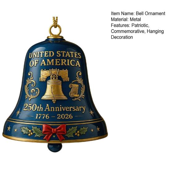 United States 250th Anniversary Bell Ornament Patriotic Commemorative Doorbell Xmas Tree Hanging Decoration for Home Garden Decor