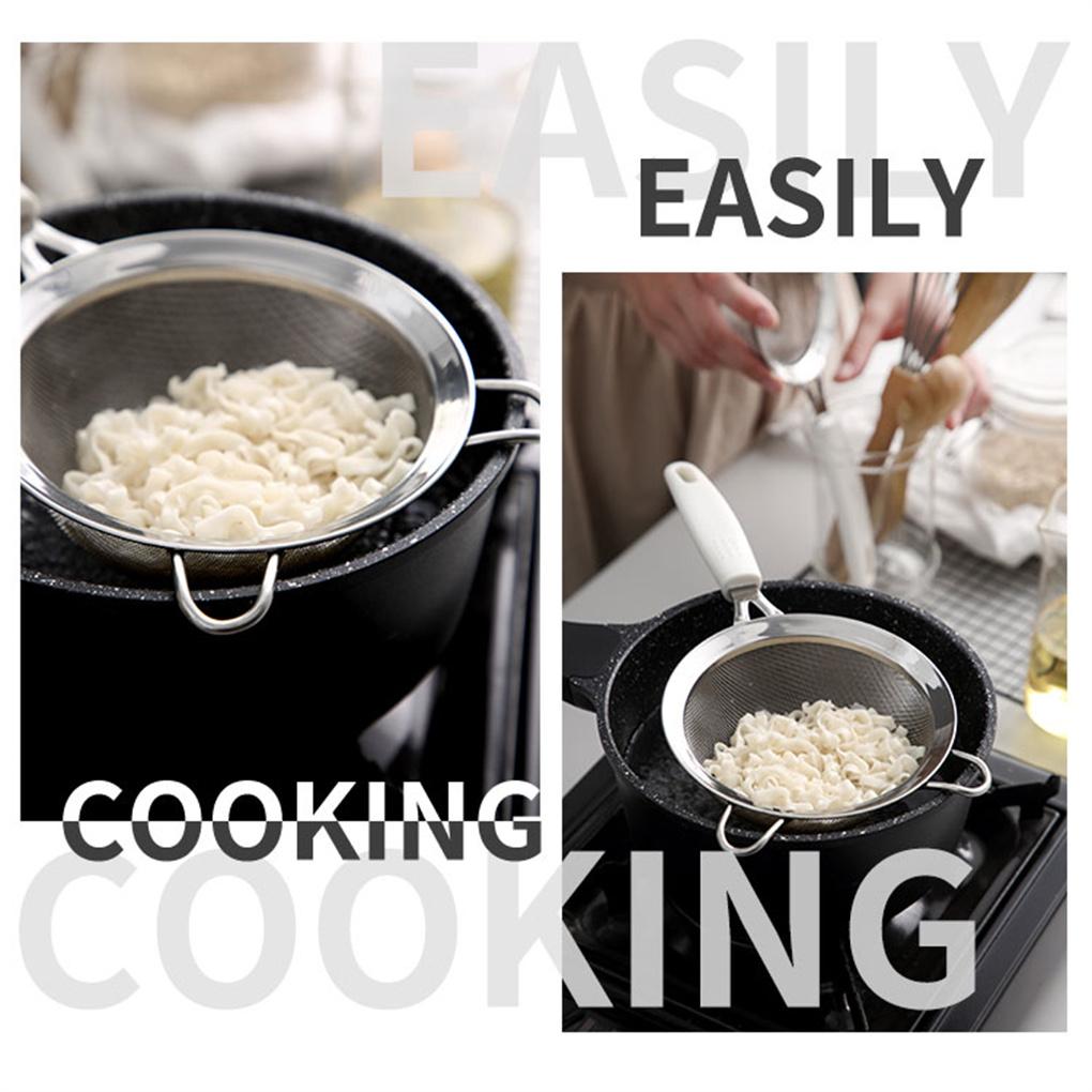 Stainless Steel Flour Sieve Grains Fine Mesh Anti-slip Strainer Restaurant Portable Fried Food Filter Sifter Home Supplies