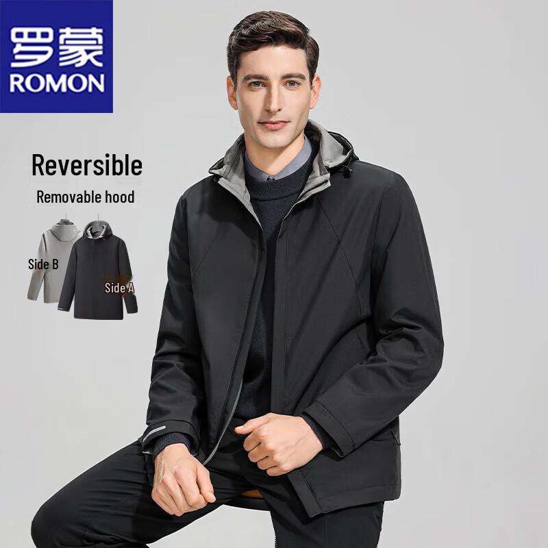 ROMON Men's Spring/Autumn Reversible Jacket with Detachable Hood