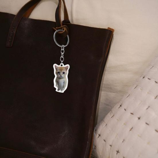 Cartoon Cat Keychain Pendant 2D Acrylic Thick Sling Lobster Clasp Keyring Car Bag Accessories Christmas Party Gift