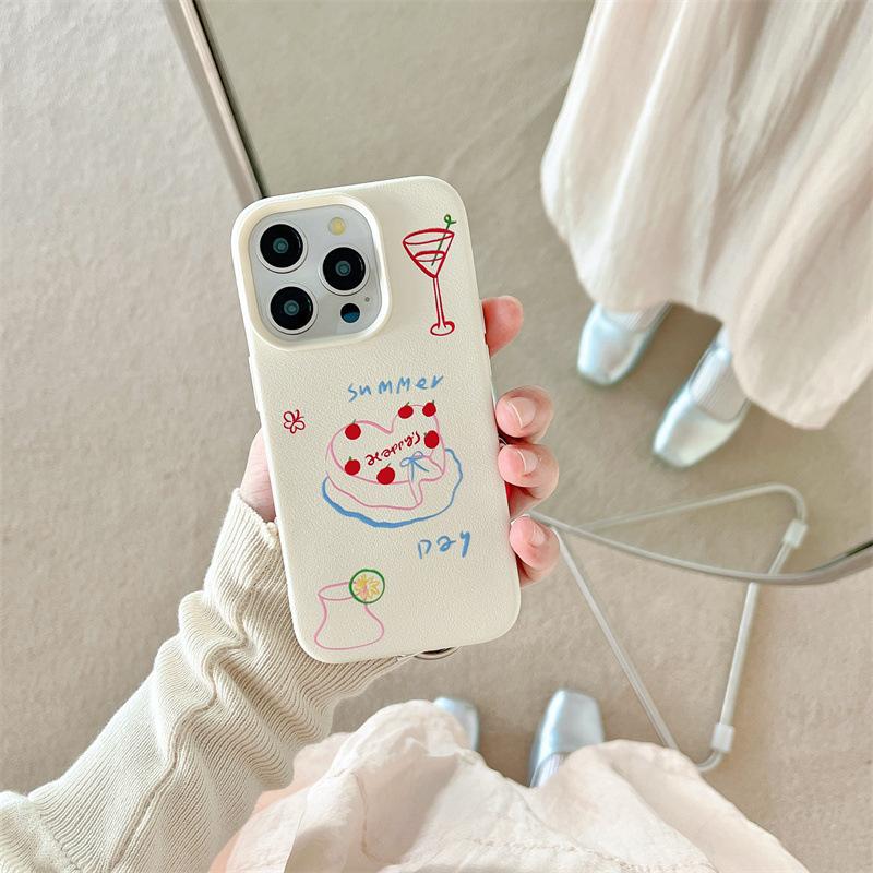 Korean Ins Simple Line Cake Suitable for IPhone16ProMax Apple 14/13/12 Mobile Phone Case 15 Women