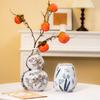 Fu Lu Shuang Quan Hand-painted Ceramic Gourd Vase - Underglaze Porcelain Ornament for Living Room or Entrance.