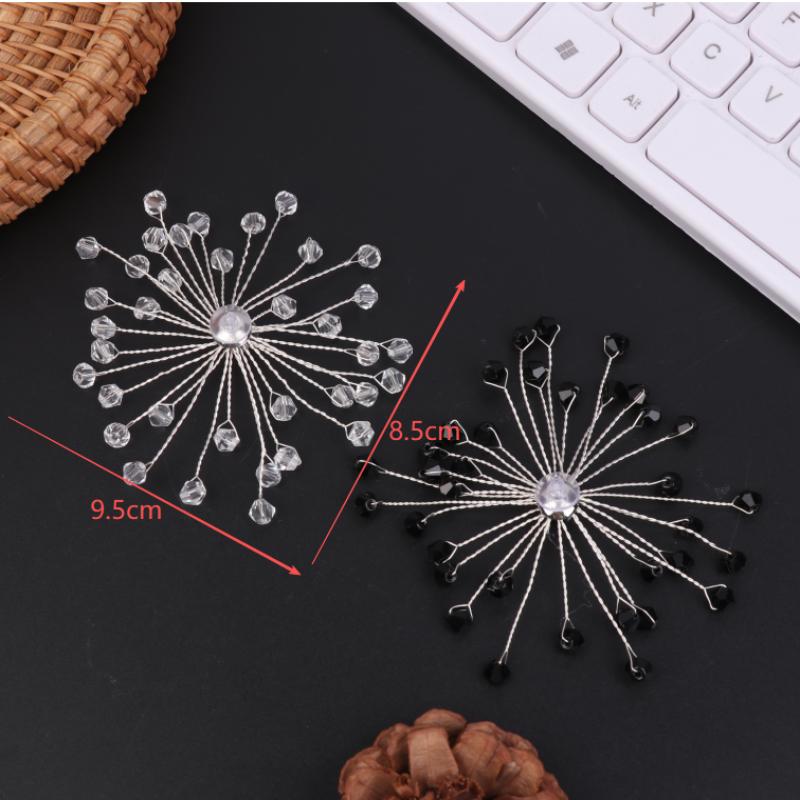 1Pair Handmade Beaded  Glass Snowflake Earrings Wedding Dress Exaggerated Ear Studs Bridal Jewelry Fashionable Jewelry
