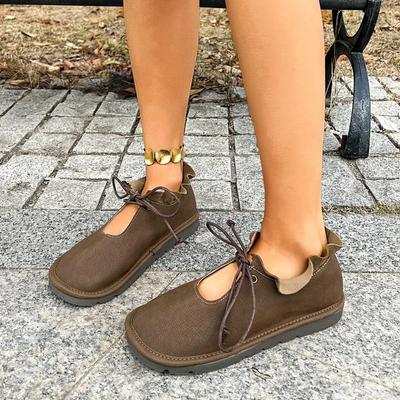 Fashion Ladies Shoes 2025 Hot Sale Lace Up Women's Flats Outdoor Casual Flats Women Round Toe Soft Bottom Hollow Plus Size Shoes Female