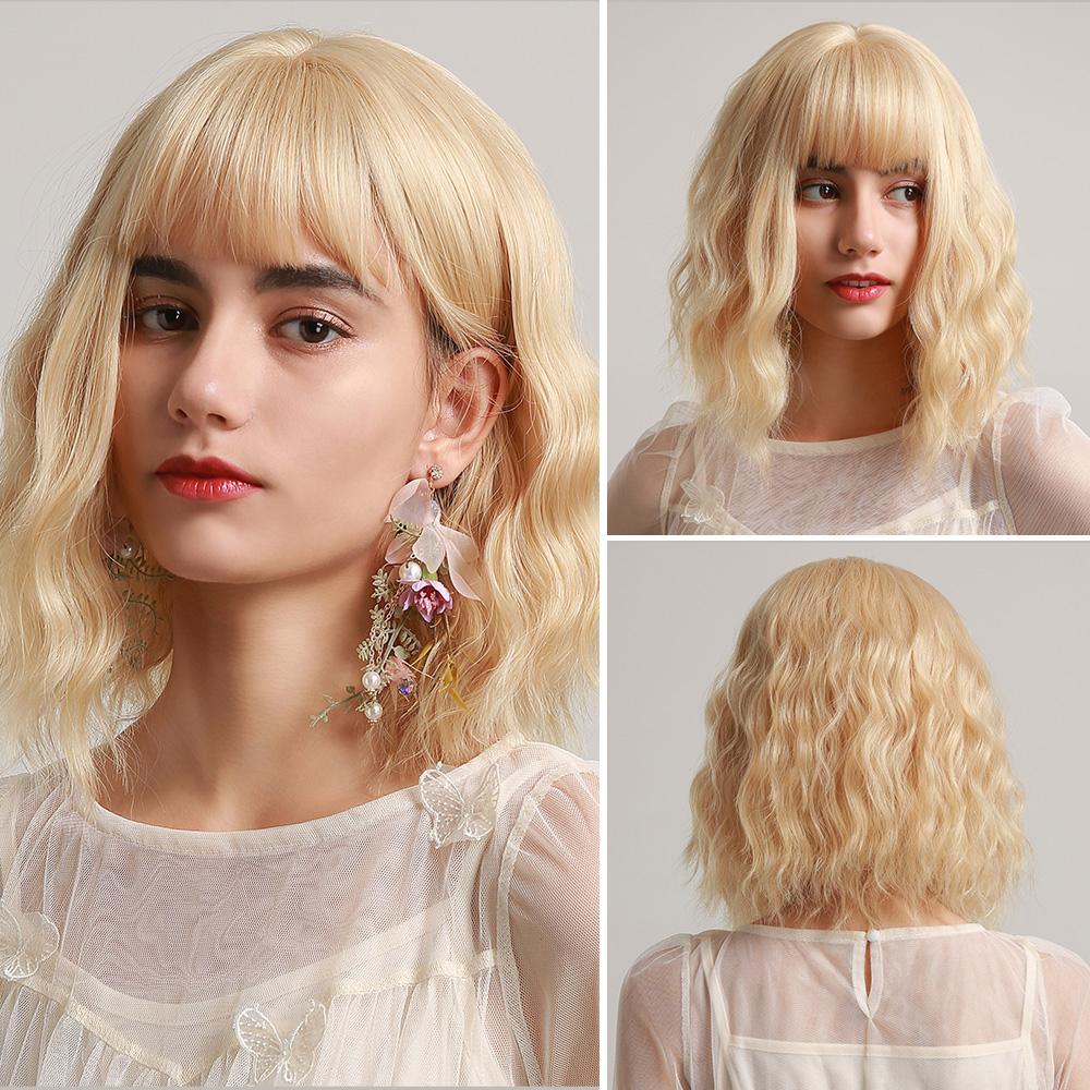 HENRY MARGU Schwarze, dunkelbraune, mittlere Wasserwellen-Perücken mit Pony, Wellen-Cosplay-Kunsthaar-Perücke für schwarze Frauen, hitzebeständig