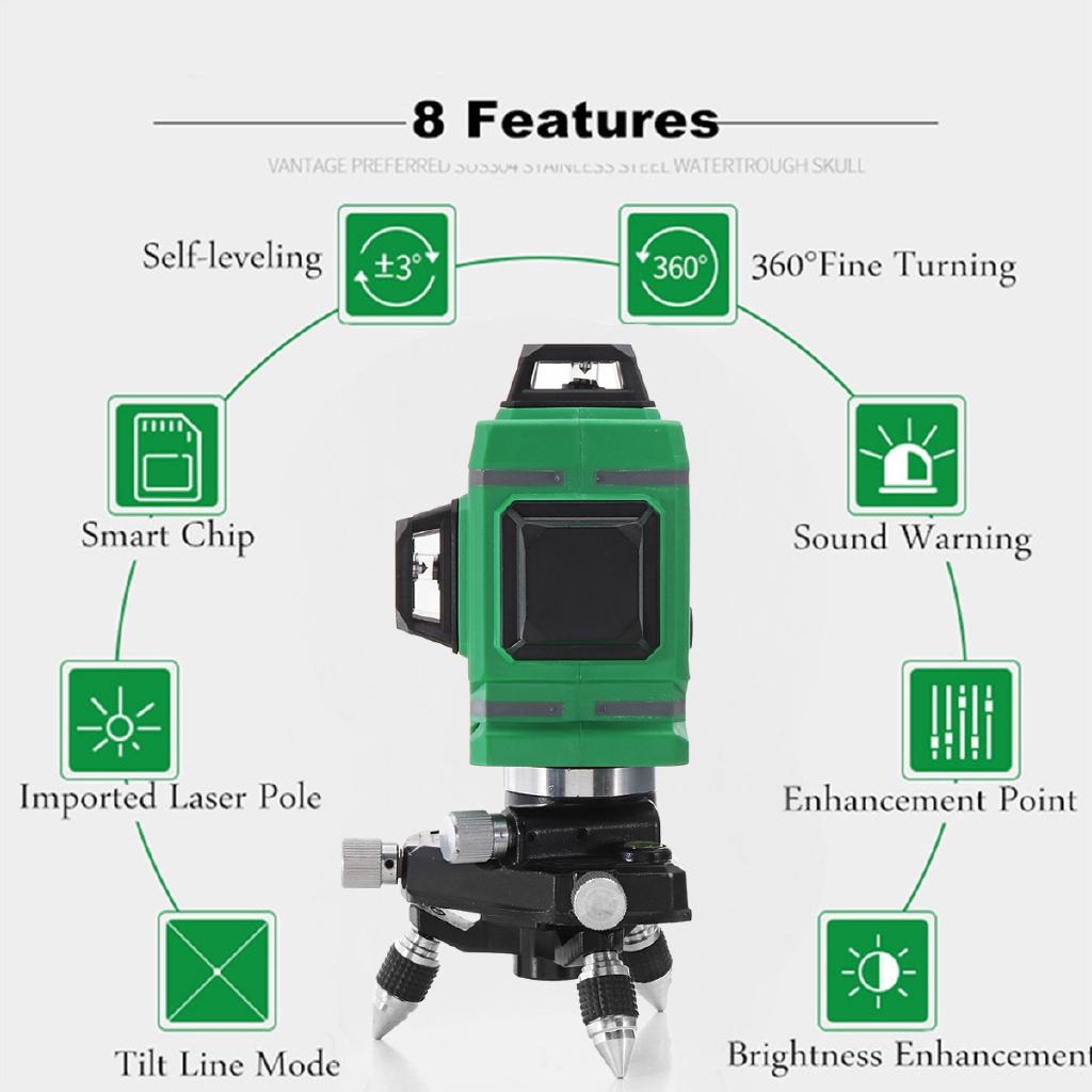 12 Line Laser Level 3D Green Light Auto Self Leveling 360 Rotary Measure Horizontal Vertical Cross Self-Leveling 635nm