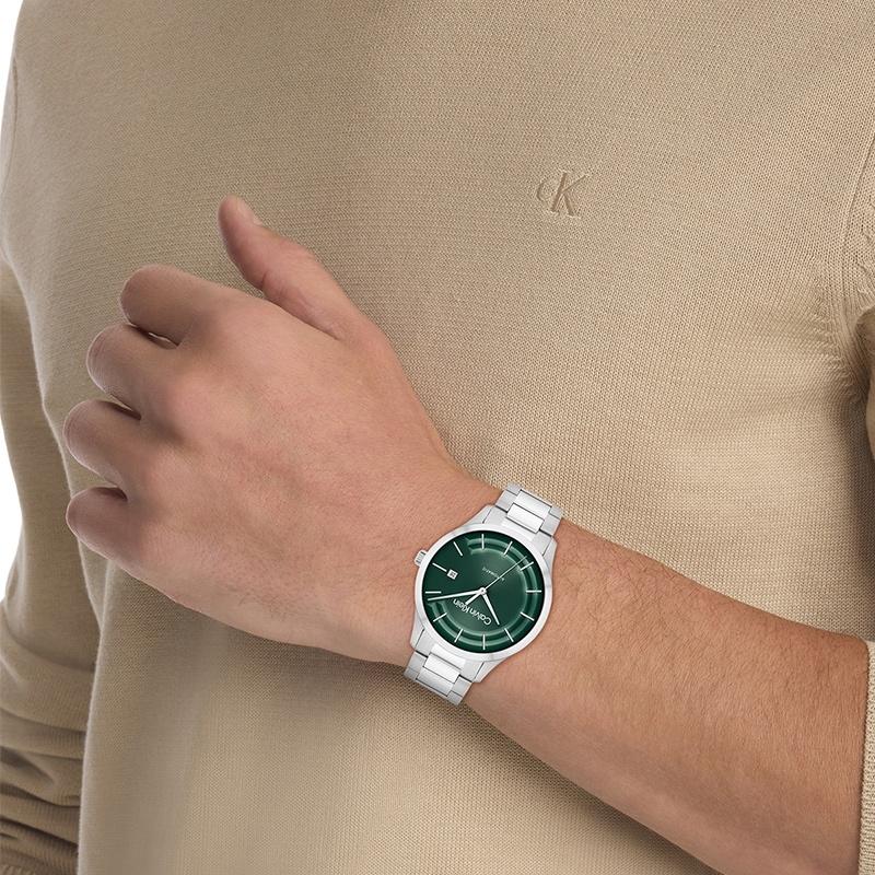 CALVIN KLEIN Knight Series Watch Automatic Mechanical Movement Steel Strap 40mm Green Dial Unisex 30m Waterproof 25300022