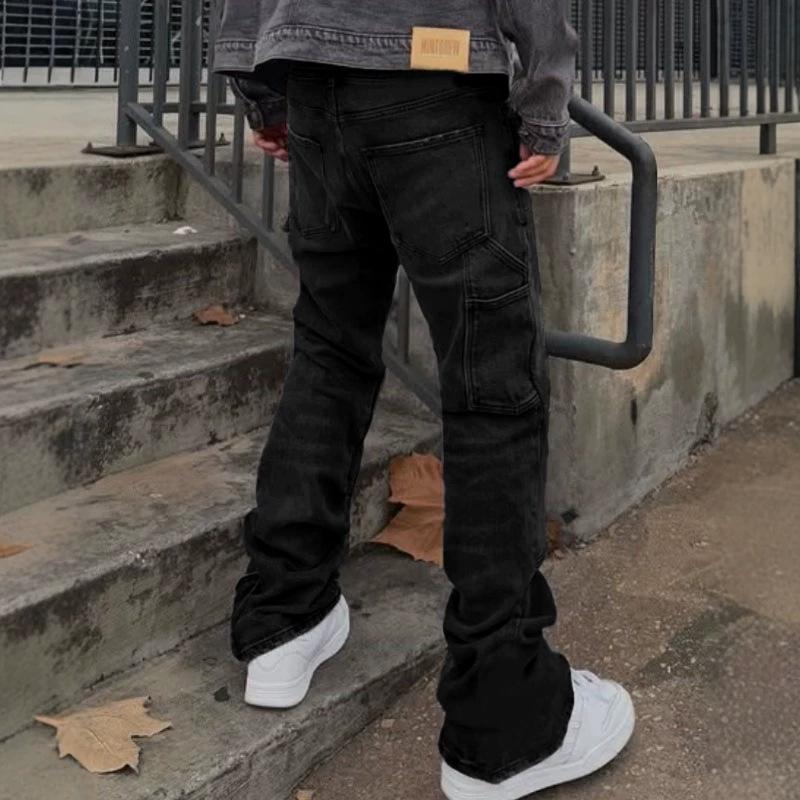 European and American Men's Splicing Slim-fitting Jeans Micro-pull Pants Handsome Denim Trousers