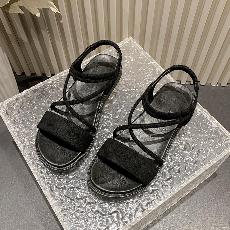 Roman Sandals Women's Summer New Round Toe Open Toe Thin Strap Soft Sole Non-slip Wear-resistant Flat Beach Shoes