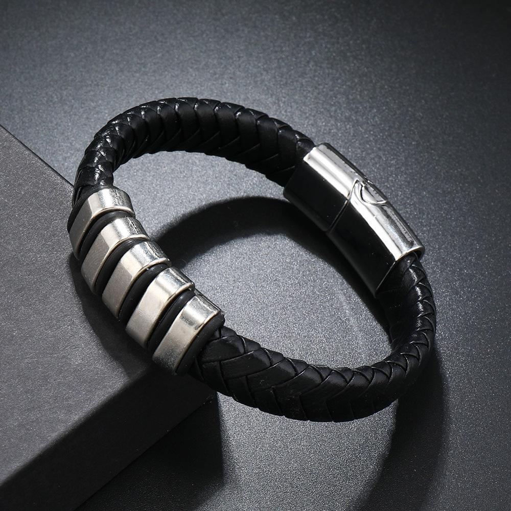 Popular Europe America Trendy Simple Woven Bracelet Alloy Magnetic Clasp Men's Fashion Wristband Jewelry Clothing Accessory