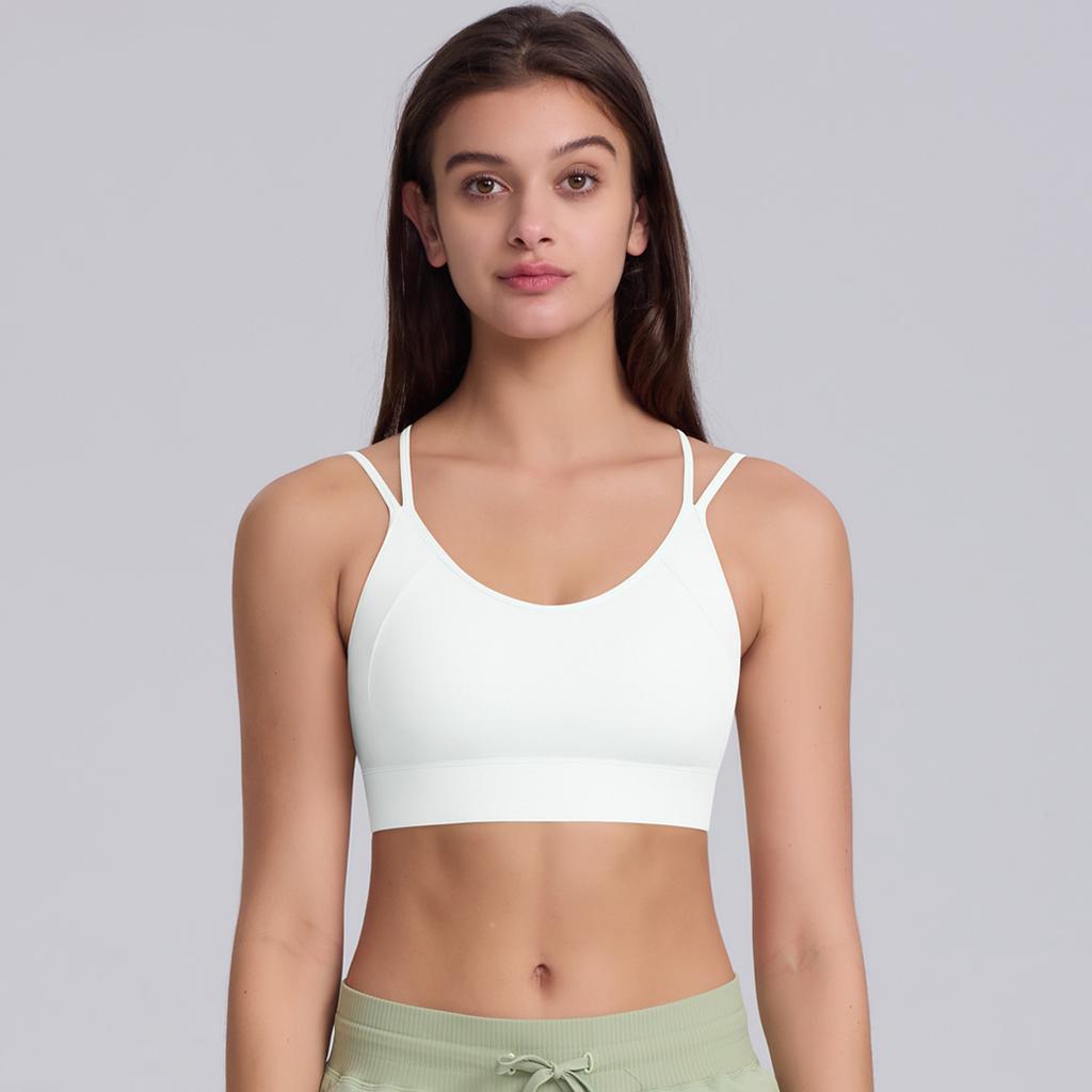 Solid Color Tight Double Sided Nylon Cross Back Sports Underwear Running Sports Fitness Yoga Wear Bra Women