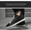 Men's Korean Style Velvet-Lined Mid-Top Leather Sneakers - Trendy Casual Cowhide Patchwork, Large Sizes Available.