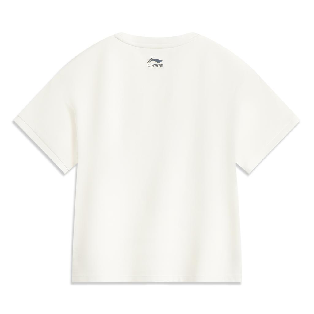 Li Ning Sports Lifestyle Series Casual Simple Letter Round Neck Pullover Loose Short Sleeve T-Shirt Women T-Shirt Off-White AHSV464-4