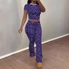 Retro Cashew Flower Color Matching Short-sleeved Short + Micro-pull Trousers Set Female European and American Style Spice Girl Slim Two-piece Set