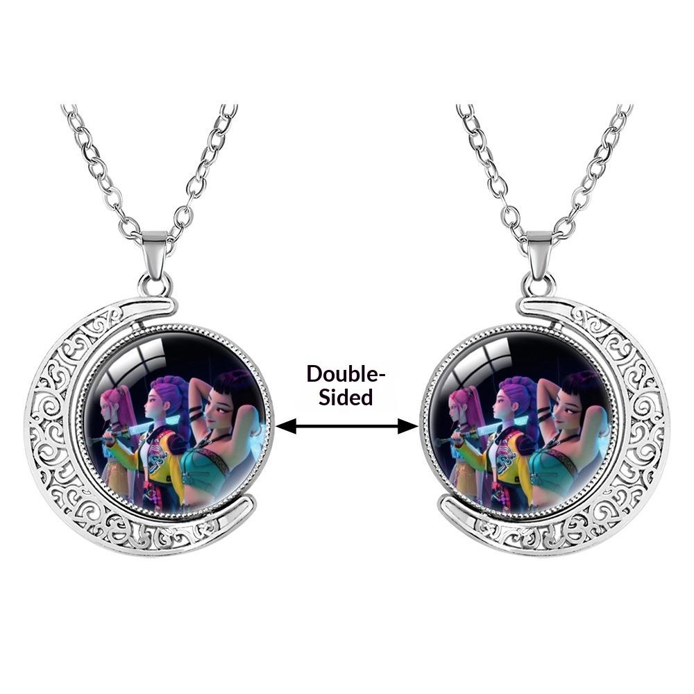 Collana con Pietra Preziosa a Forma di Luna Crescente Ciondolo Rotante Double-sided Accessori di Coppia di Alta Gamma