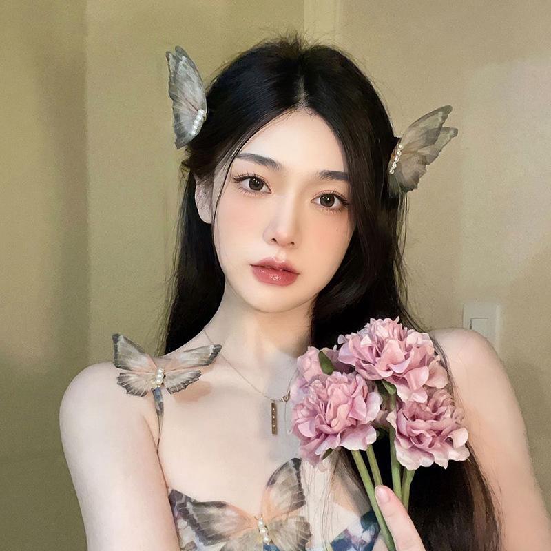 Cute Retro Butterfly Hair Clips Side Clip For Women Girls Sweet Moving Wings Pearl Barrette Headwear Hair Accessories Gifts