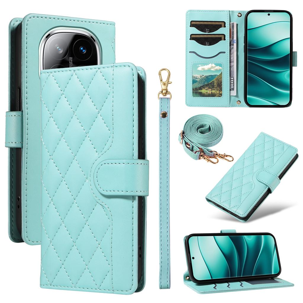 For Xiaomi Redmi Note 14 Pro+ 5G/Note 14 Pro 5G/Poco X7 5G Case Wallet Rhombus Leather Phone Cover with Shoulder Strap,Wrist Strap