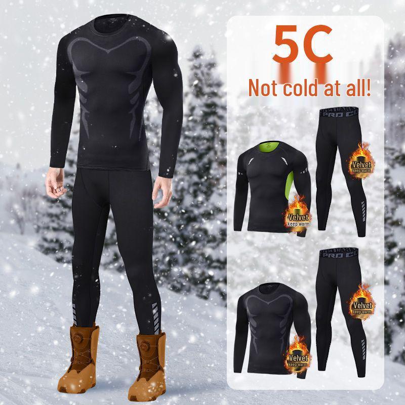 Men's Quick-Dry Ski Suit: Winter Plus Velvet Warm Base Layer, High Elasticity Compression for Autumn/Winter Outdoor Sports.
