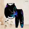 Women Plus Size Black Printed Two Piece Set Long Sleeve Hooded Top Cuffed Pants