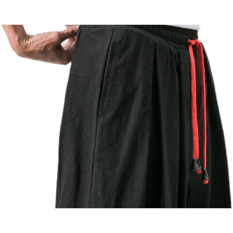 Men's 2025 All-Season Plus Size Cotton Linen Harem Pants with Elastic Ankles - Retro Chinese Style