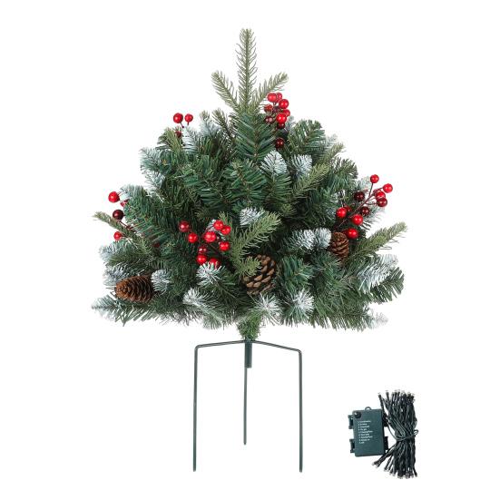 Lighted Artificial Christmas Urn Filler Battery Operated Pre-lit Xmas Pine Tree with Tripod Stake And 50 LED Light Outdoor Planter Filler