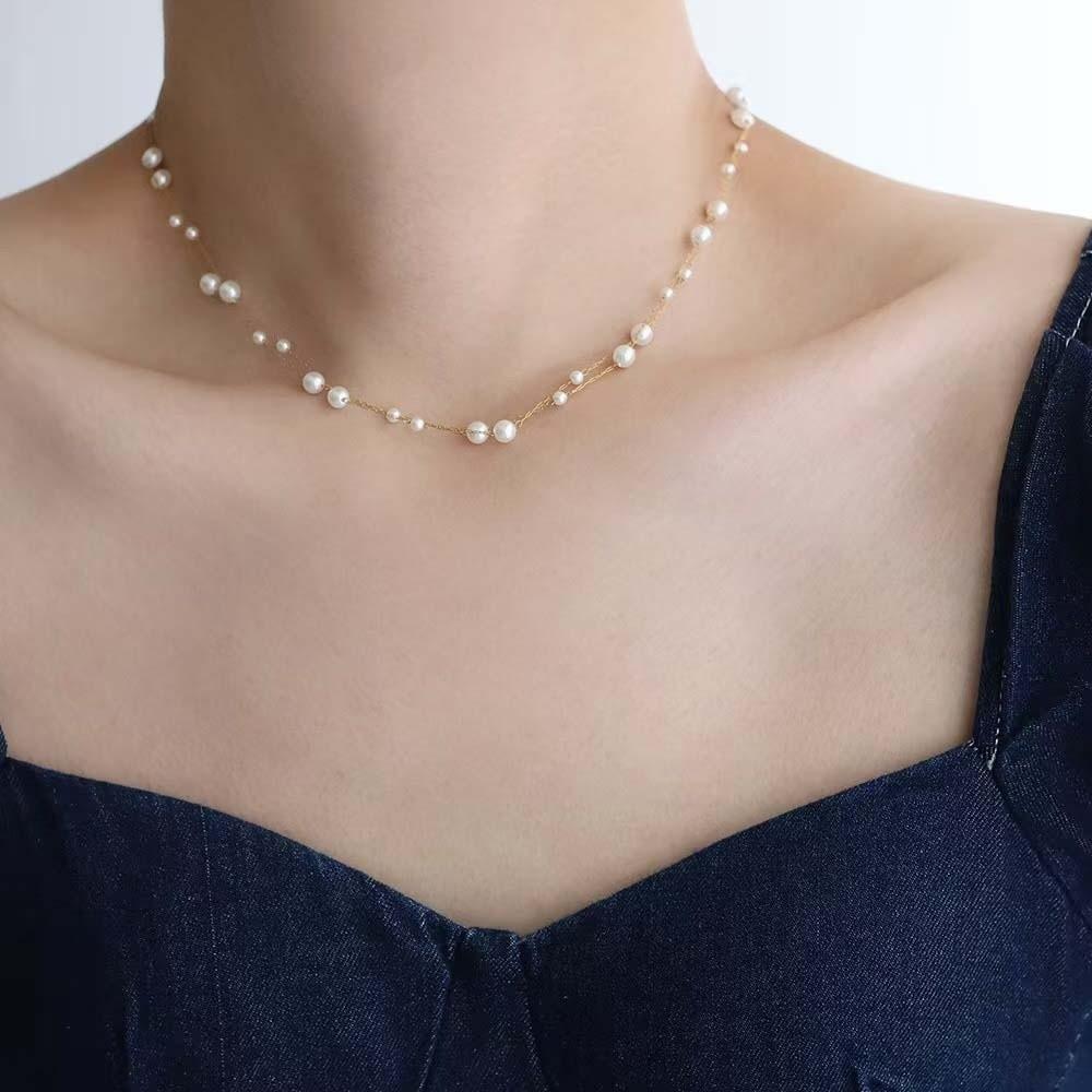 Luxury Beaded Choker Necklace Exquisite Neck Pendant Elegant Stacked Pearls Necklace  Birthday Gift