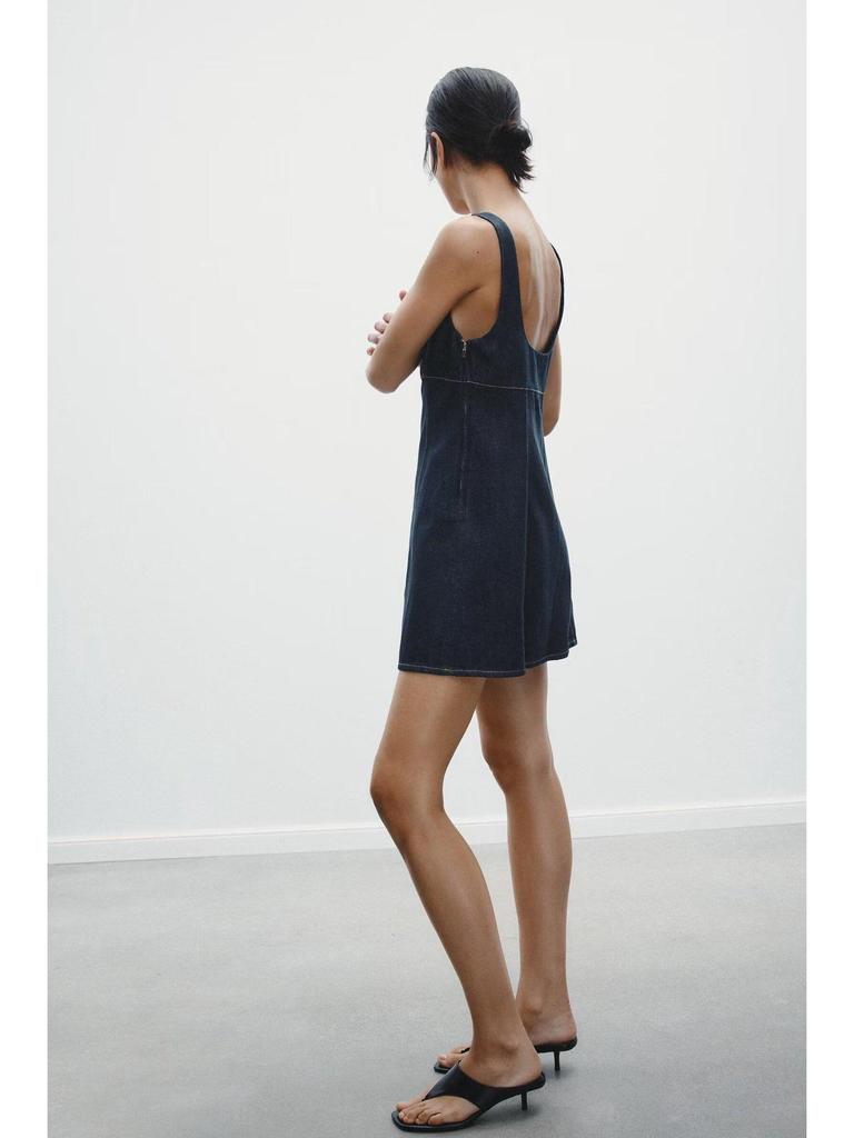 2025 Spring Women's Square Neck Wide Strap Denim Dress