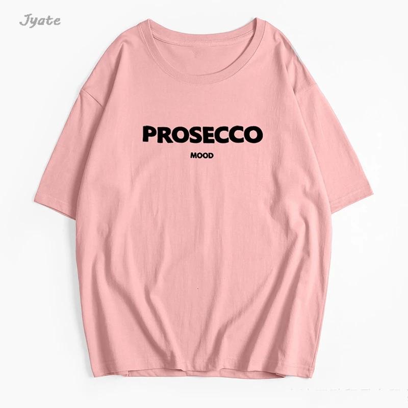

Prosecco Letter Print Модные летние футболки из хлопка, американская уличная одежда, женские топы 2024 года, новые свободные футболки с коротким рукавом и круглым вырезом Y2K 3XL