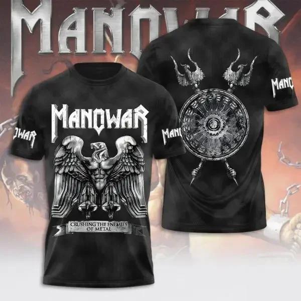 T-shirt d'été à manches courtes pour homme Manowar Rock Hip Hop Harajuku Impression 3D Sportif Outdoor Street Fitness Séchage Rapide Respirant
