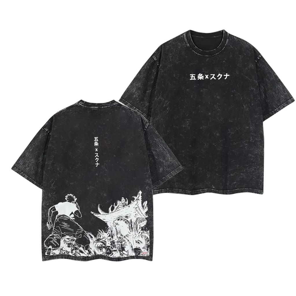 Jujutsu Kaisen Gojo Vs Sukuna T Shirt Battle Graphic Men Acid Wash Oversized Streetwear Anime Retro Cotton Top Tee