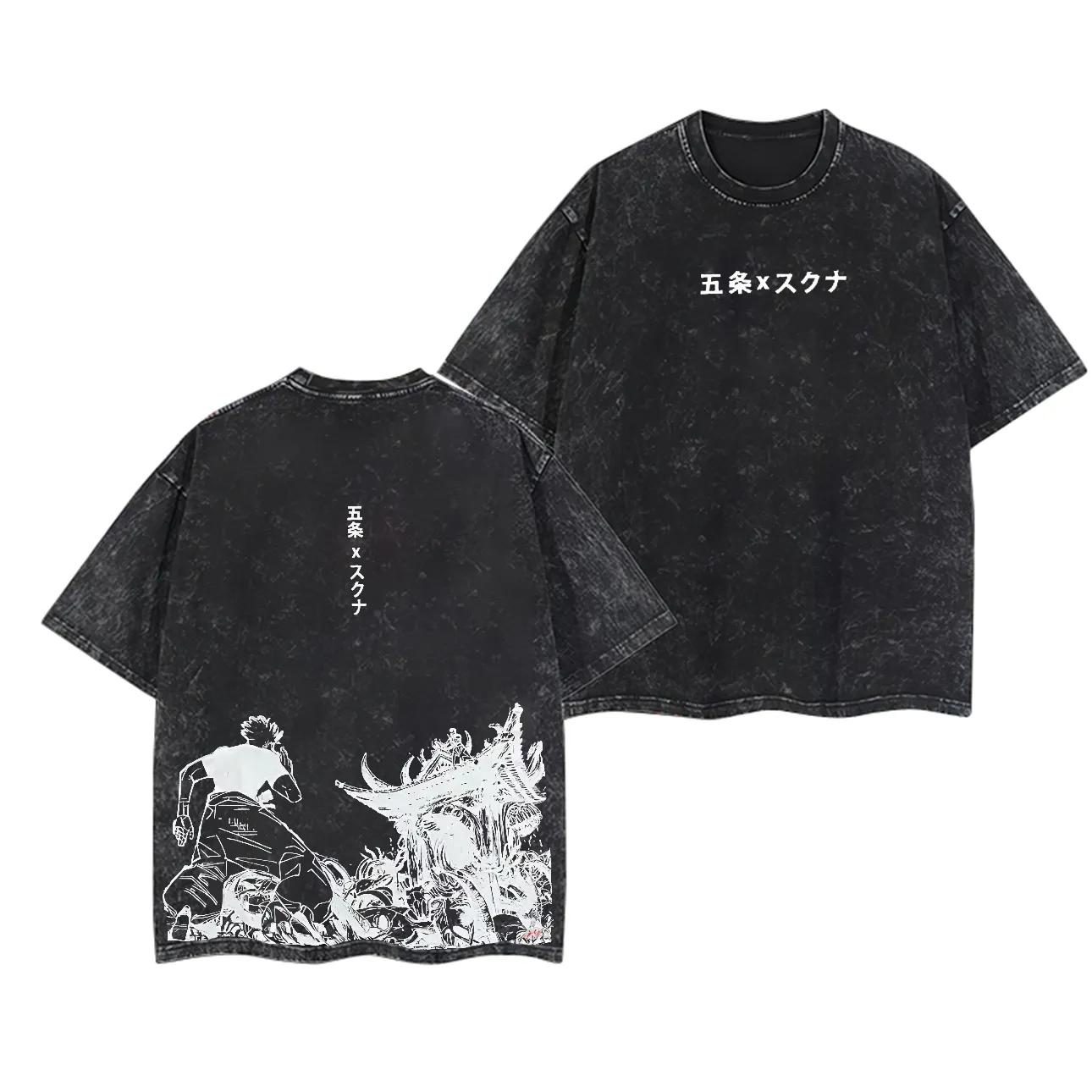 

Jujutsu Kaisen Gojo vs Sukuna T Shirt Battle Graphic Men Acid Wash Oversized Streetwear Anime Retro Cotton Top Tee M