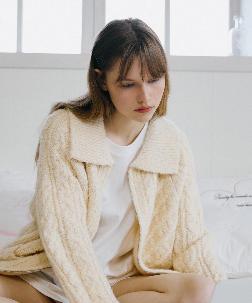 LETTERA Alpaca Wool Bookle Knit Zip-Up_2Color