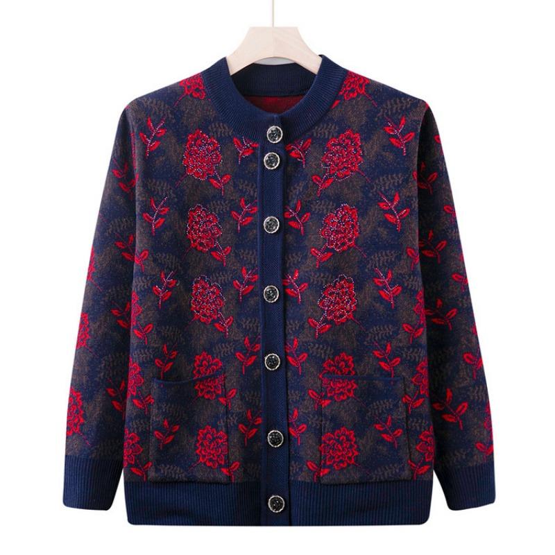 Middle-aged elderly spring clothing female grandma sweater jacket year-old 0 mother plush thickened top old lady cardigan