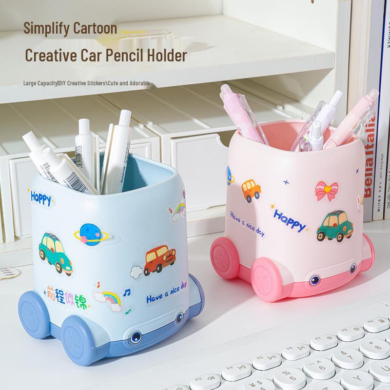 Children's Cartoon Car Pen Holder - Cute Desktop Storage for School Supplies