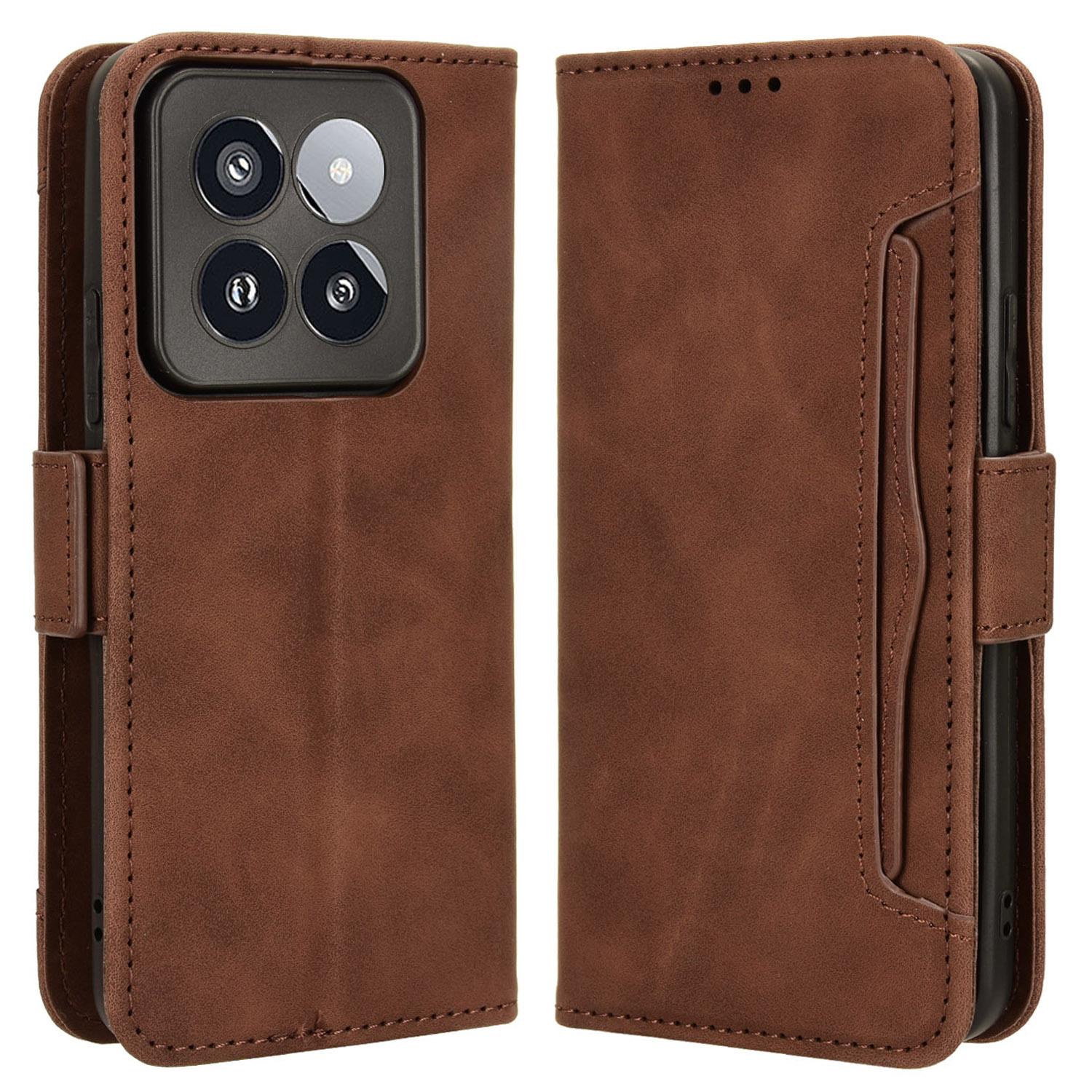 

For Xiaomi 14 Pro Case Anti-scratch Leather Smart Phone Cover with Multiple Card Slots Brown