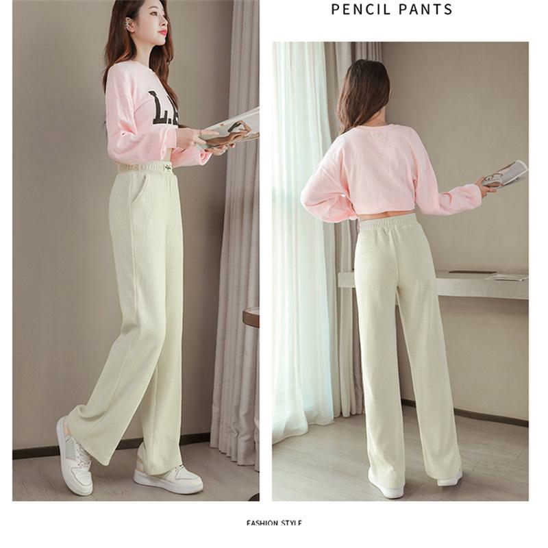 Winter Korean stytle Fashion Wide Leg Streetwear Solid Trousers Plus Velvet Warm High Waist Casual Baggy Corduroy Women's Pants