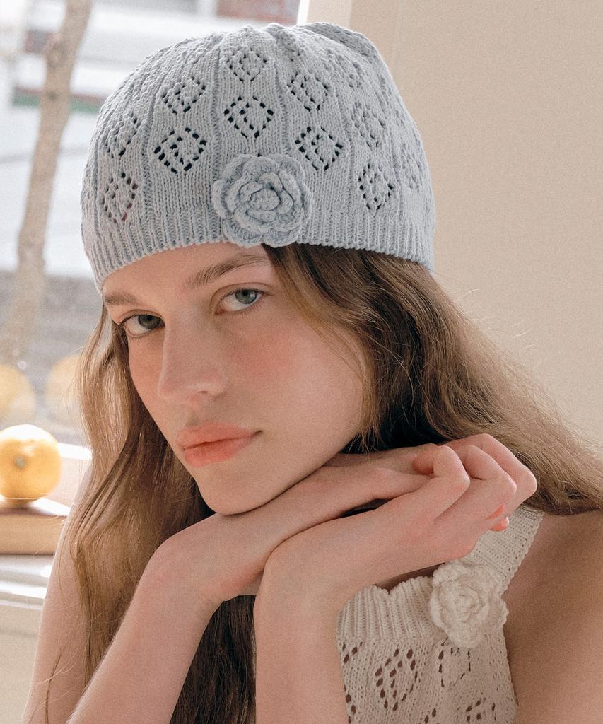 ROLAROLA Corsage Knit Beanie Light Blue
