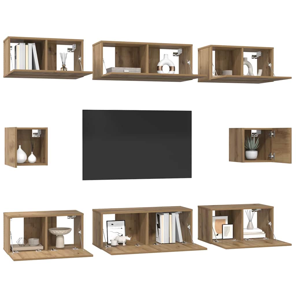 Wall Mounted TV Cabinet Set 8 pcs Artisan Oak Wood Based Material