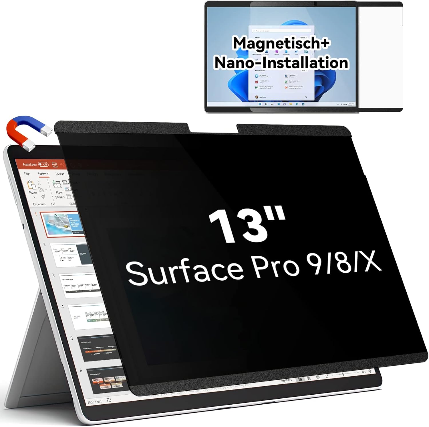 

Магнитный экран конфиденциальности для Microsoft Surface Pro 9 2022 / Surface Pro 8 2021 / Surface Pro X, Surface Pro Privacy Filter 13-дюймовый защитный экран