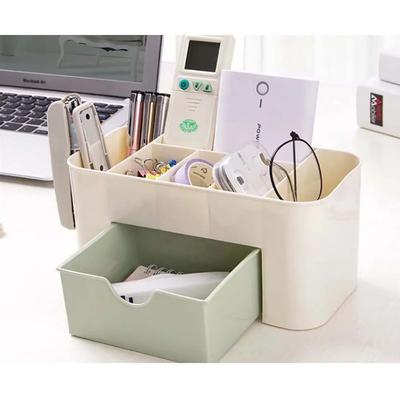 2Pc Organizer Make Up Storage SkinCare Rack Plastic Box Wooden Large Capacity Cosmetic Drawer Makeup Dressing Table Swabs
