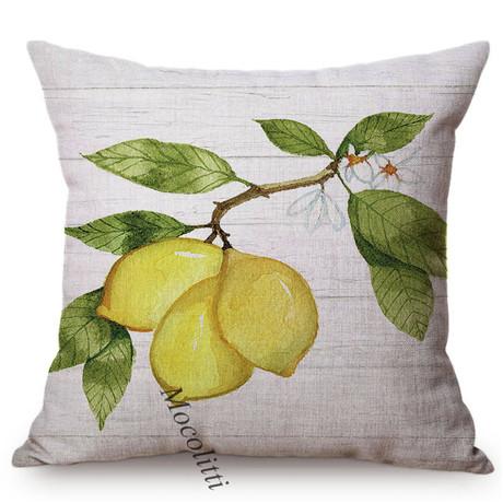 Green Lemons Fruit Pattern Cushion Cover Sofa Pillowcase Citrus Farm Water Color Art Decoration Square Throw Pillow Case Cojines