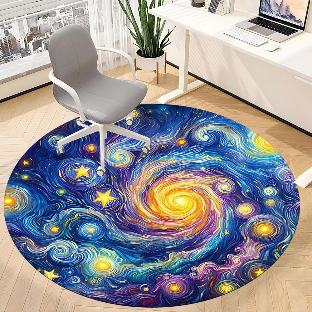 1PC Galaxy Swirl Office Round Area Rug, Mat Suitable ForOffice, Under Office Chairs Bedroom Living Room Home Decor, Room Deco