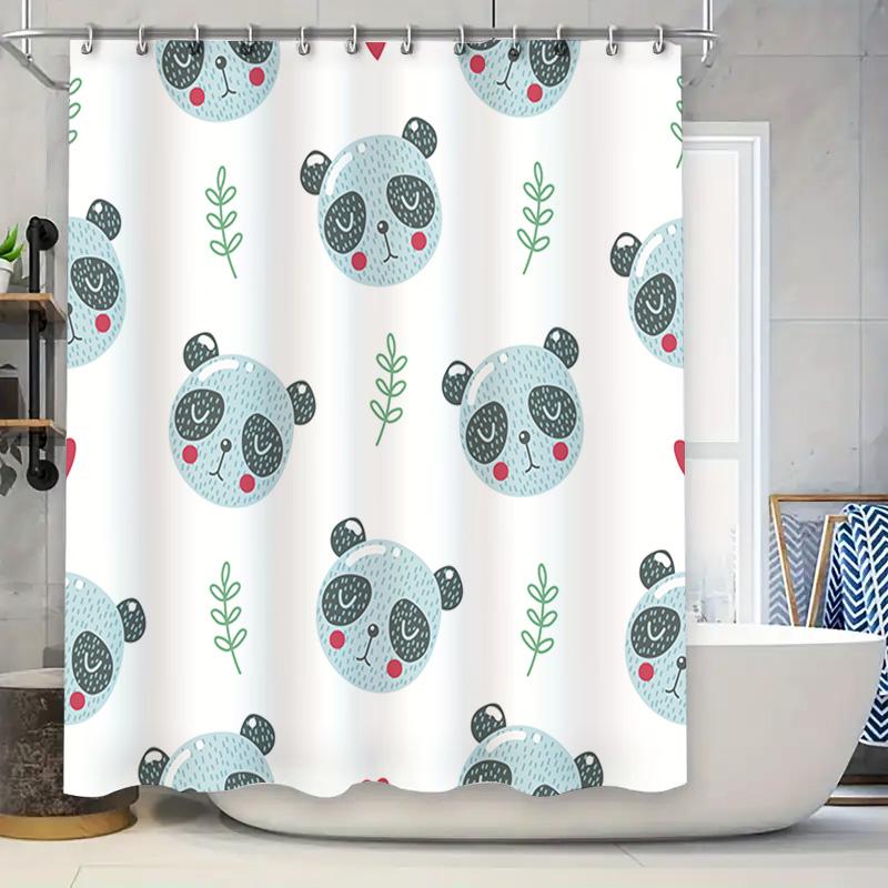 

Adorable Panda Pattern Shower Curtain For Kids Bathroom Decor White 72 X 72, Waterproof Fabric With Hooks Set Available On W60H190(CM)-1 Pcs