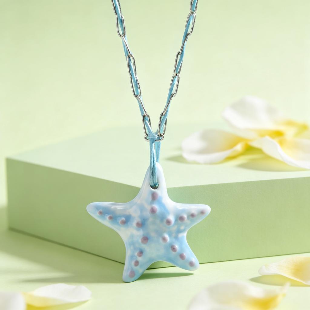 Exaggerated Starfish Pendant Necklace for Women Unique Blue Star Necklaces Dainty Beach Jewelry Gifts
