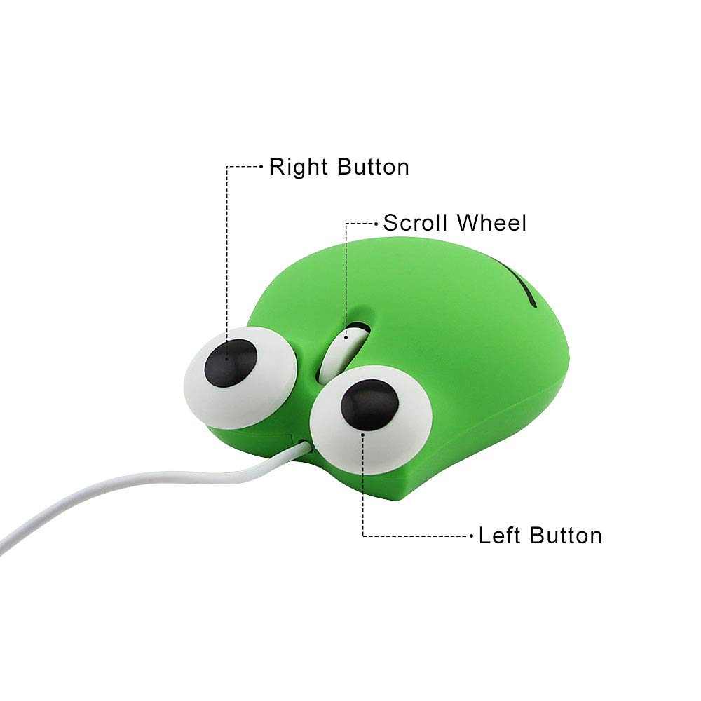 Wired Mouse Small Cute Frog Mouse USB Wired Optical 1600DPI Cute Animal for Lightweight Portable Symmetrical Compatible with Women/Kids
